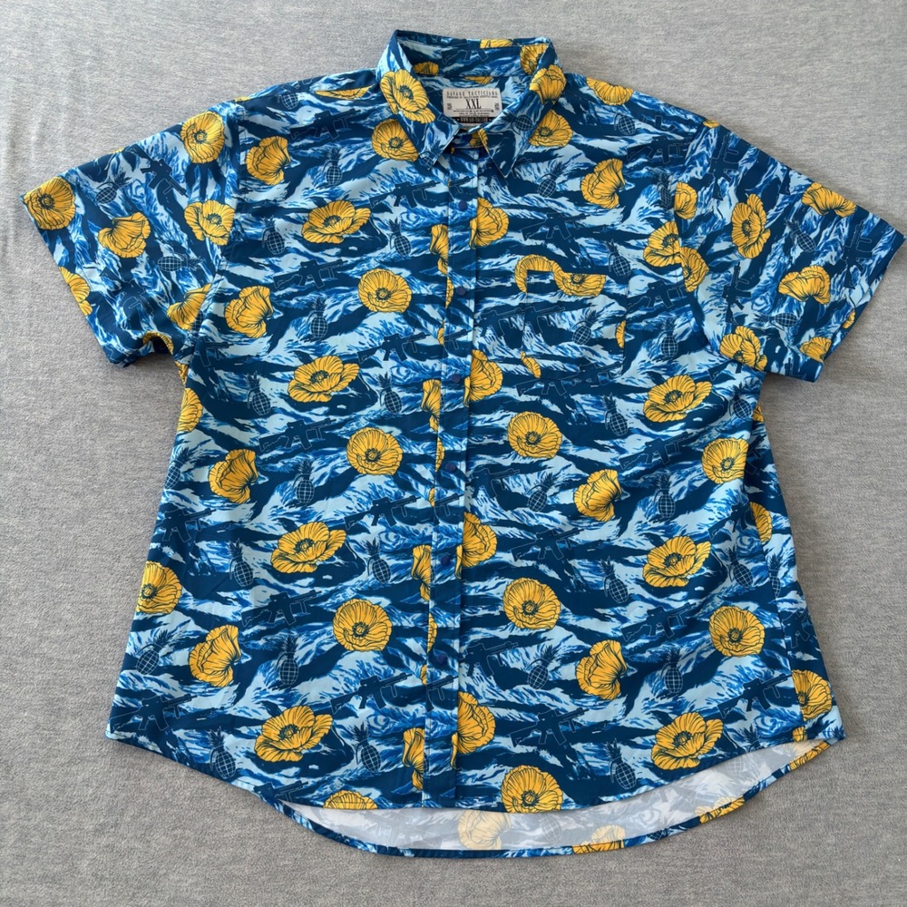 Savage Tacticians Mens XXL Blue Tiger Stripe Camo Poppy Rifle Snap Button Shirt